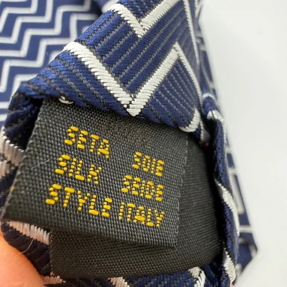 Ermenegildo Zegna Silk Tie Mens 59 Blue Silver Zigzag Geometric Italy NWT